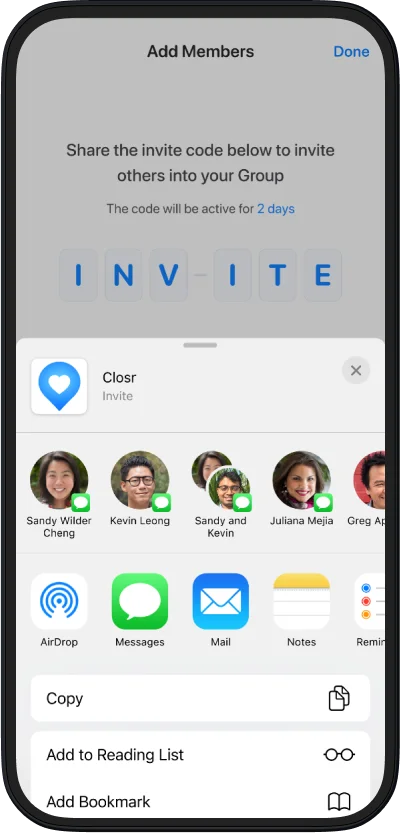 Add a family member in Closr app