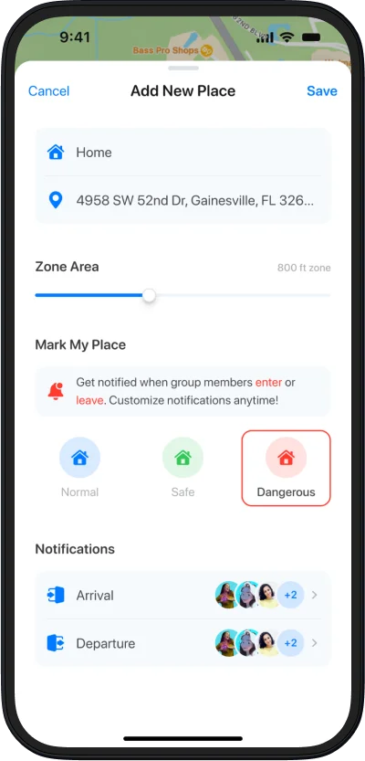 Set up Places in Closr app