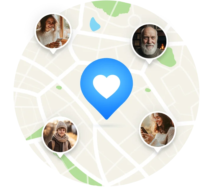 Family members on map